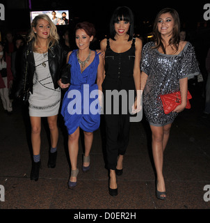 Former X Factor finalists Sophia Wardman, Rebecca Creighton, Esther Campbell and Geneva Lane from girl group Belle Amie leaving Stock Photo