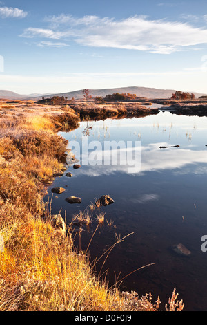 A frosty sunrise at Loch Ba on Rannoch Moor in Scotland. Stock Photo