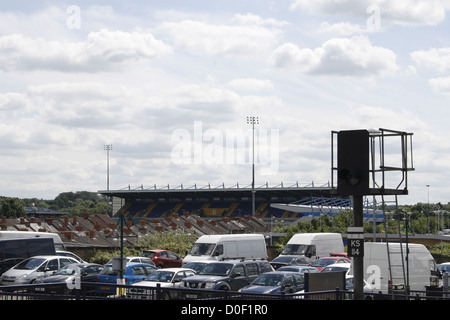 Mansfield Town Football Club behind houses Mansfield, Nottinghamshire, England, UK Stock Photo