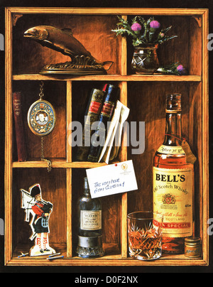 Original 1980s print advertisement from English consumer magazine advertising Bell's Scotch Whisky Stock Photo