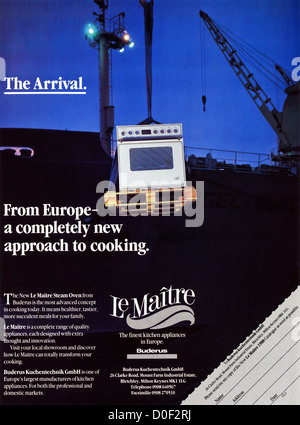 Original 1980s print advertisement from English consumer magazine advertising Le Maitre cookers by Buderus Stock Photo