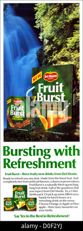 Original 1980s print advertisement from English consumer magazine advertising Del Monte Fruit Burst juice drink Stock Photo