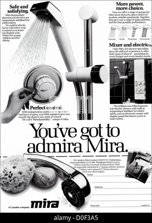 Original 1980s print advertisement from English consumer magazine advertising Mira electric shower Stock Photo