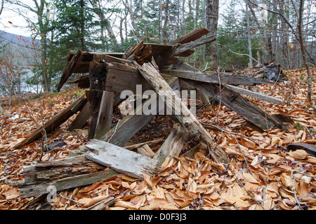 Remnants of a dwelling at the abandoned cabin settlement surrounding Elbow Pond in Woodstock, New Hampshire USA Stock Photo