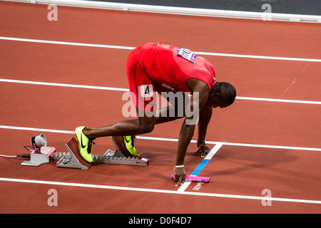 Lalonde Gordon (TRI) starts the final of the 4X400 relay at the Olympic ...