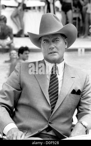 Nov. 23, 2012 - Actor, writer producer Larry Hagman, who created one of American television's most supreme villains in the conniving, amoral oilman J.R. Ewing of 'Dallas,' has died, He was 81. Hagman died at a Dallas hospital of complications from his battle with throat cancer, quoting a statement from his family. He had suffered from liver cancer and cirrhosis of the liver in the 1990s after decades of drinking. PICTURED: FILE - Dallas.TV Film Still. Supplied By CBS. (Credit Image: © Globe Photos/ZUMAPRESS.com) Stock Photo
