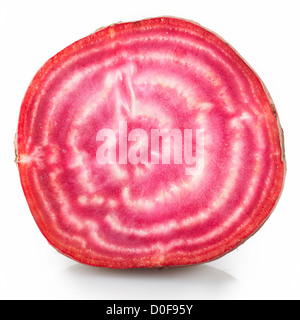 Close up of candy beetroot sliced in half on white background. Stock Photo