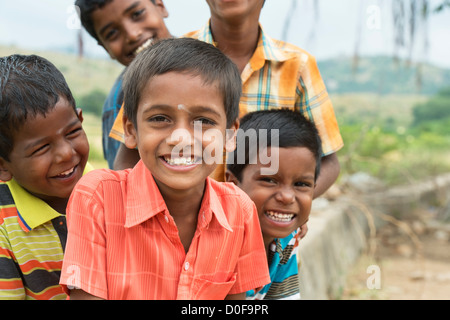 Young Smiling happy Indian boys. Andhra Pradesh. India Stock Photo