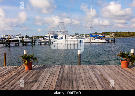 View of the Green Turtle Marina at Green Turtle Cay, Bahamas. Stock Photo