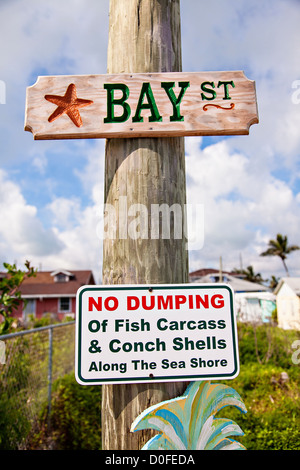 Street sign in the village of New Plymouth, Green Turtle Cay, Bahamas. Stock Photo