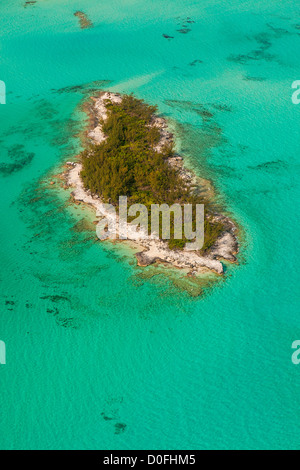 Aerial of a small island cay Abacos, Bahamas. Stock Photo