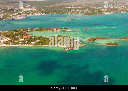 Aerial of Marsh Harbour the Abacos, Bahamas. Stock Photo