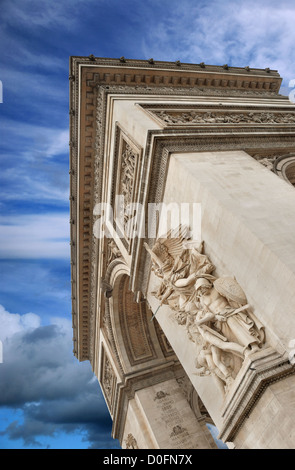 Sculpture La Marseillaise (or Le Départ) on facade of the Arc de Triomphe (Triumphal Arch), one of the most famous monuments in Stock Photo