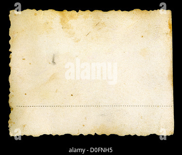 Verso of an old photo grunge stained yellow paper with dotted lines background. Stock Photo