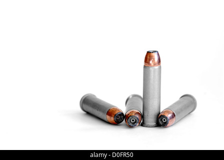 Several bullets for gun isolated on white background Stock Photo