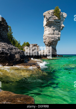 Natural rock sculpture at Flowerpot Island, Fathom Five National Marine Park, Ontario, Canada. Stock Photo