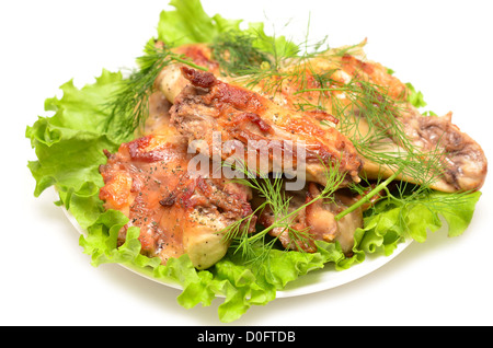 plate with roasted rabbit on white Stock Photo