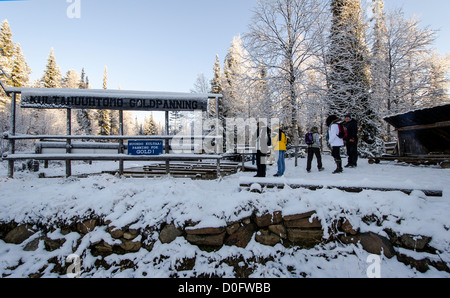 Gold panning in Tankavaara gold area Inari Lapland Finland Scandinavia Stock Photo