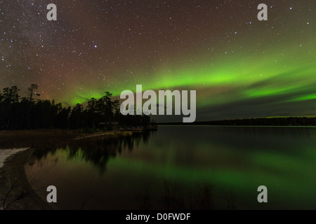 Northern light or Aurora Borealis Nellim near Inari Lake Lapland Finland Stock Photo