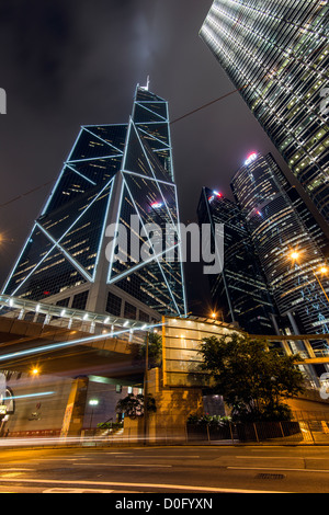 Bank of China Tower at night, Hong Kong, China Stock Photo