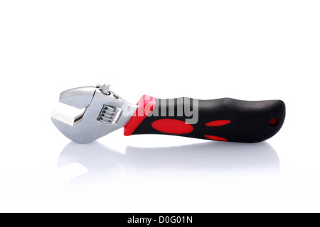 Adjustable wrench isolated on white background with reflection horizontal Stock Photo