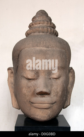 Head Buddha Image 13th century AD Khmer Bayon art Wat Wat Phra Ram Thailand Museum Bangkok Stock Photo