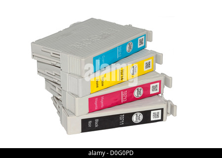 Set of Print Cartridges Isolated on White Background Stock Photo