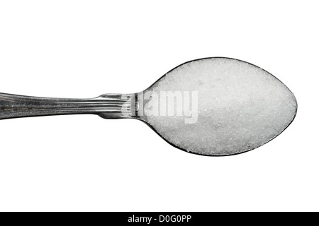 Teaspoon of Sugar isolated on white background viewed from above. Stock Photo