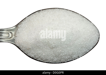 Teaspoon of Sugar isolated on white background viewed from above. Stock Photo