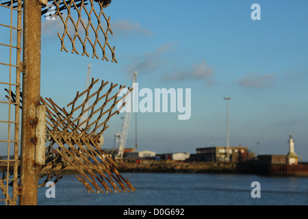 Metal mesh security fencing at Lowestoft port, Suffolk, UK Stock Photo