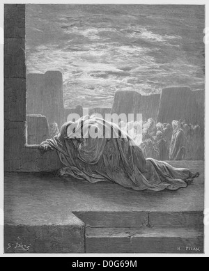 Ezra in Prayer, by Gustave Dore, 1832 - 1883, French. Engraving