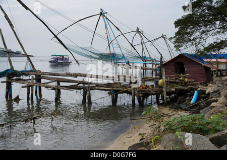 Chinese style fishing nets in Cochin Kerala India Stock Photo