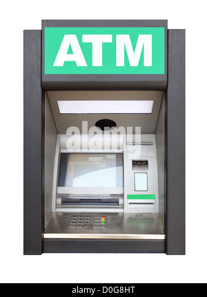 Automated teller machine close up isolated over white background Stock Photo