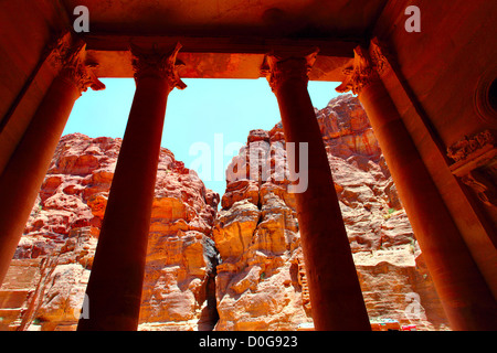 Treasury temple at Petra (Al Khazneh), Jordan. View from inside/ Stock Photo