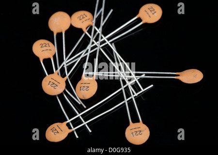 Close up of transistors on a black background Electrical PCB component Stock Photo
