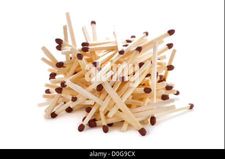 a pile of matches or matchsticks isolated on a white background Stock Photo