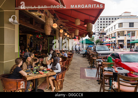 Sidewalk restaurant on Clematis Street in historic downtown West Palm Beach, Treasure Coast, Florida, USA Stock Photo