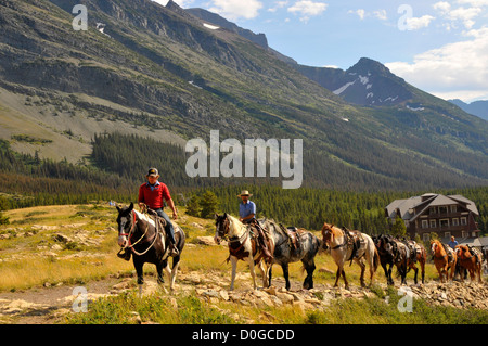 Horseback Riding Glacier National Park Montana MT US Stock Photo