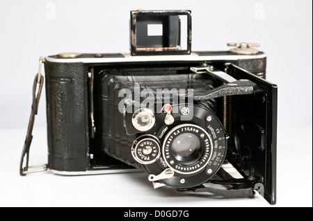 Vintage German Nagel Vollenda 620 6x9 folding camera with a lens marked Radionar Schnieder - Kreuznach. A rare and collectible. Stock Photo