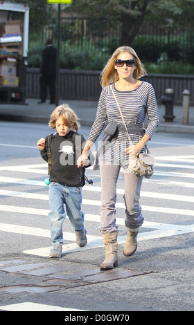 Sarah Jessica Parker walks with her son James Wilkie Broderick on the