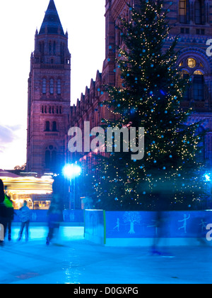 Ice skating rink outside the Natural History Museum, London, UK Stock Photo