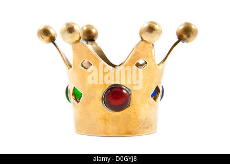 Crown with colorful stones isolated over white Stock Photo