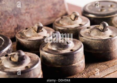 Close-up of old lightswitches and sockets Stock Photo