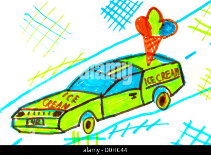 Children's drawing ice cream truck by the way Stock Photo