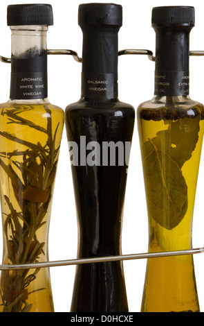 Rack of Cooking Vinegars and Oil Stock Photo