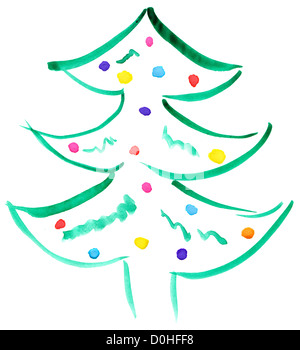 Drawn Christmas tree on white background Stock Photo