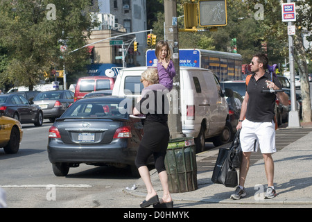 Hugh Jackman and Deborra-Lee Furness walking home with their daughter Ava after collecting her from school New York City, USA - Stock Photo