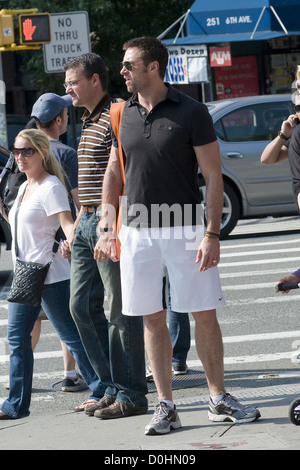 Hugh Jackman walking home after collecting his daughter from school New York City, USA - 23.09.10 Stock Photo