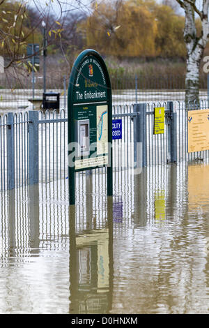 Wellingborough, Northamptonshire, UK. 26th Nov, 2012.  Flooding along the Embankment of the river Nene in Wellingborough. Stock Photo