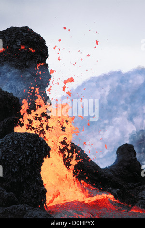 Lava Erupting From Spatter Cones within Pu'u O'o Vent Stock Photo